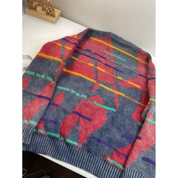Vintage COLORE Italy Abstract Knit Sweater XL 90s Art Pattern Made in Italy - Picture 3 of 9